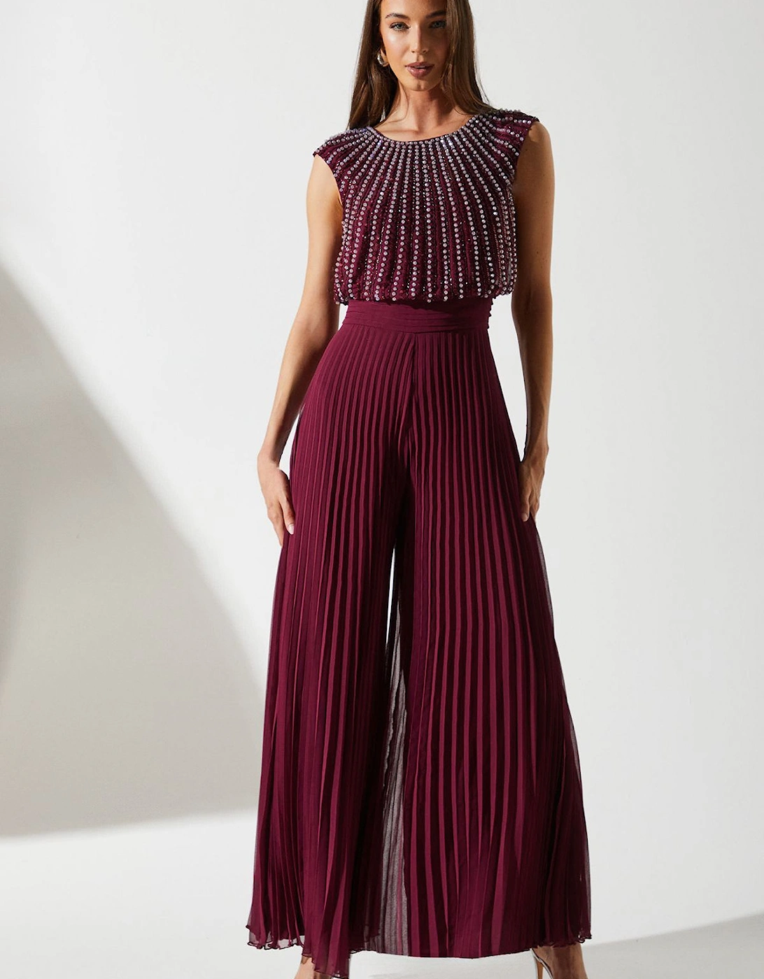 Party Diamante Chiffon Pleated Jumpsuit, 2 of 1