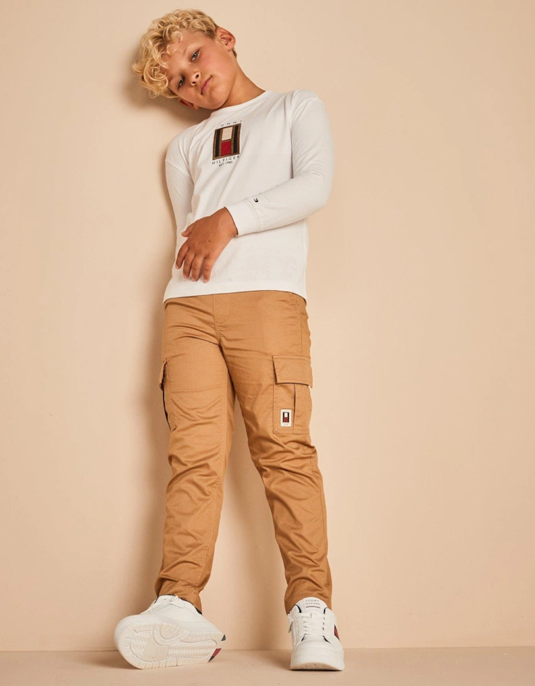 Boys Flag Embroidered Long Sleeve T-shirt - White