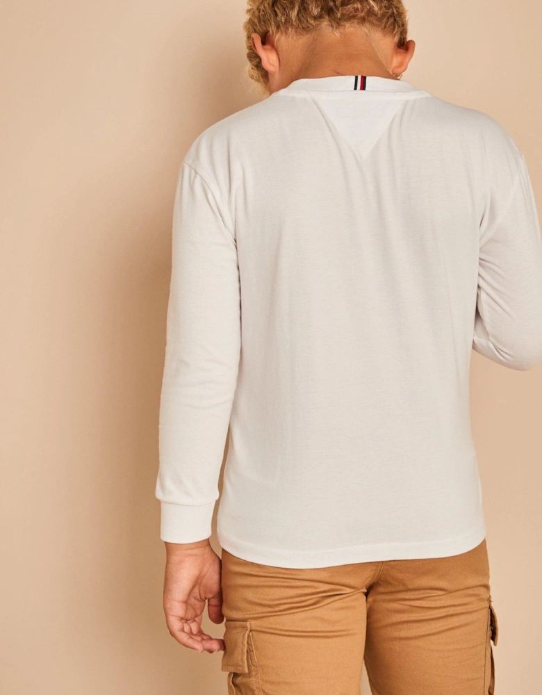 Boys Flag Embroidered Long Sleeve T-shirt - White