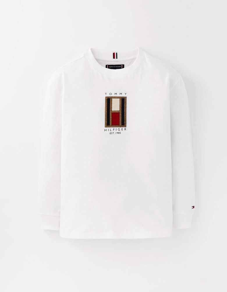 Boys Flag Embroidered Long Sleeve T-shirt - White