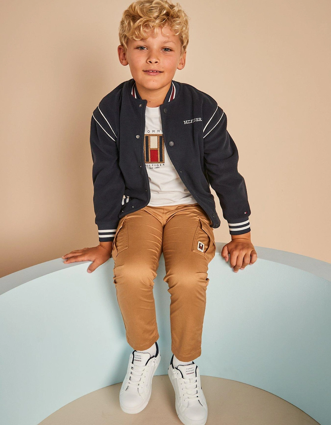 Boys Flag Embroidered Long Sleeve T-shirt - White