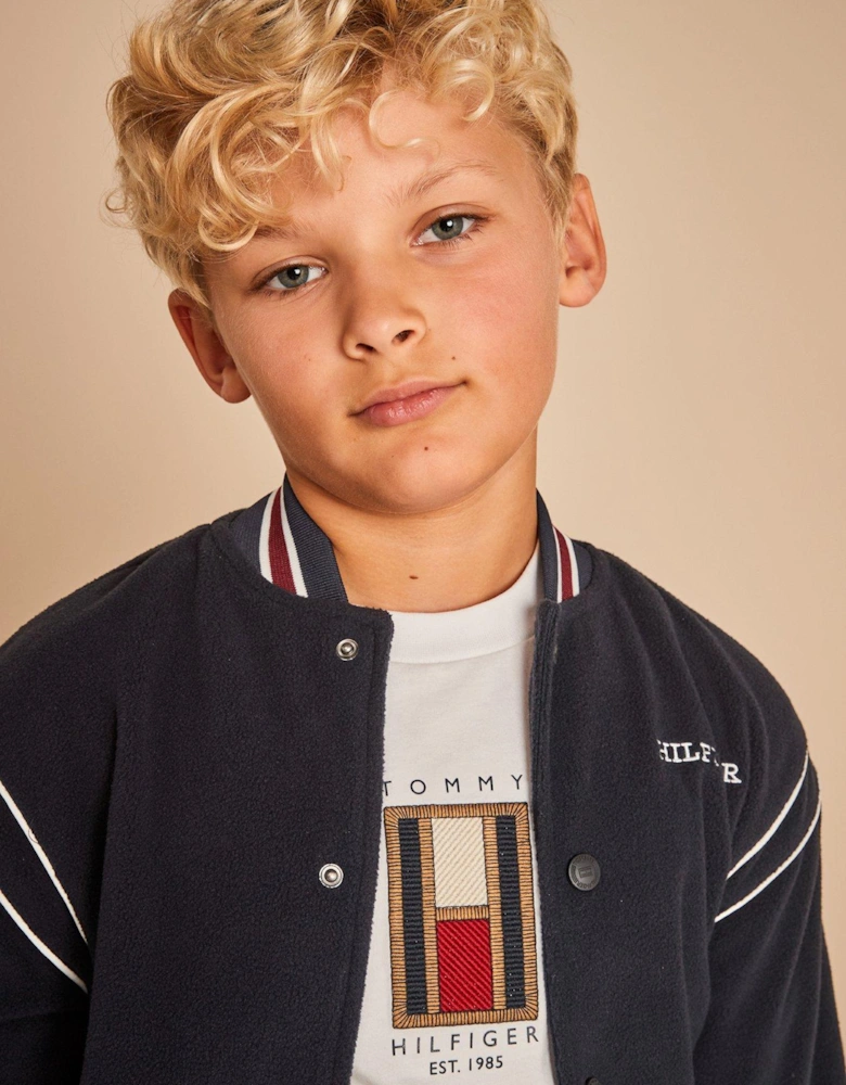 Boys Flag Embroidered Long Sleeve T-shirt - White