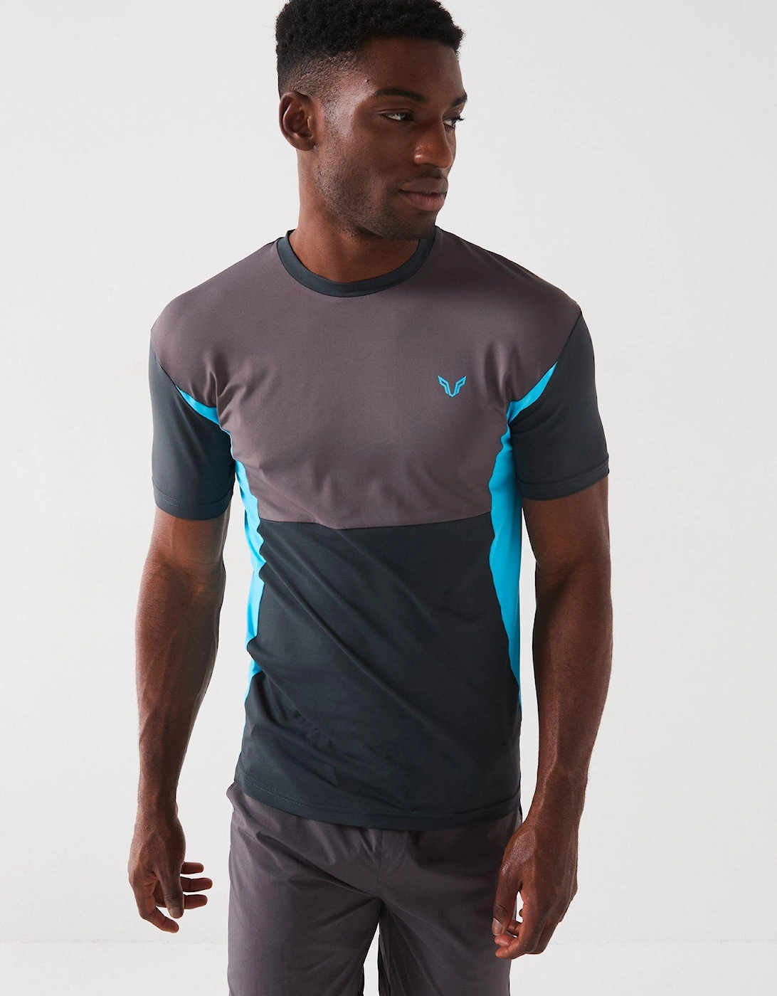 Mens Relate Poly Contrast Logo T-Shirt - Black/Blue, 6 of 5