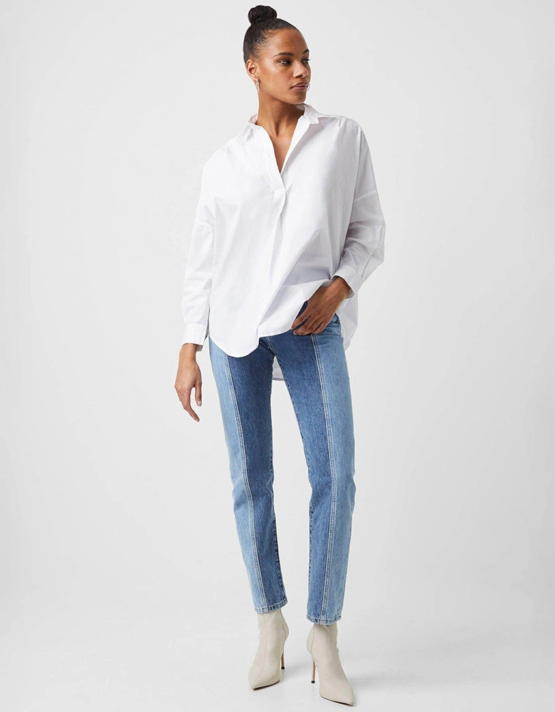 Poplin Popover Shirt With Dipped Hem - White