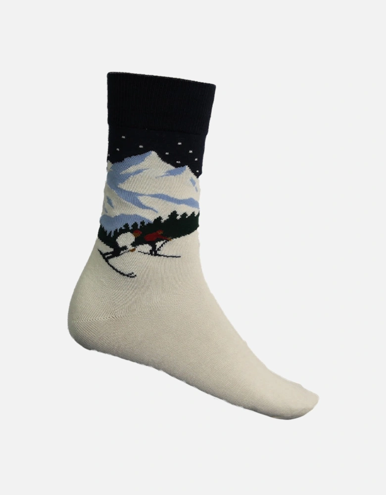 2-Pack Skiers Artwork Socks Gift Set, Evening Blue