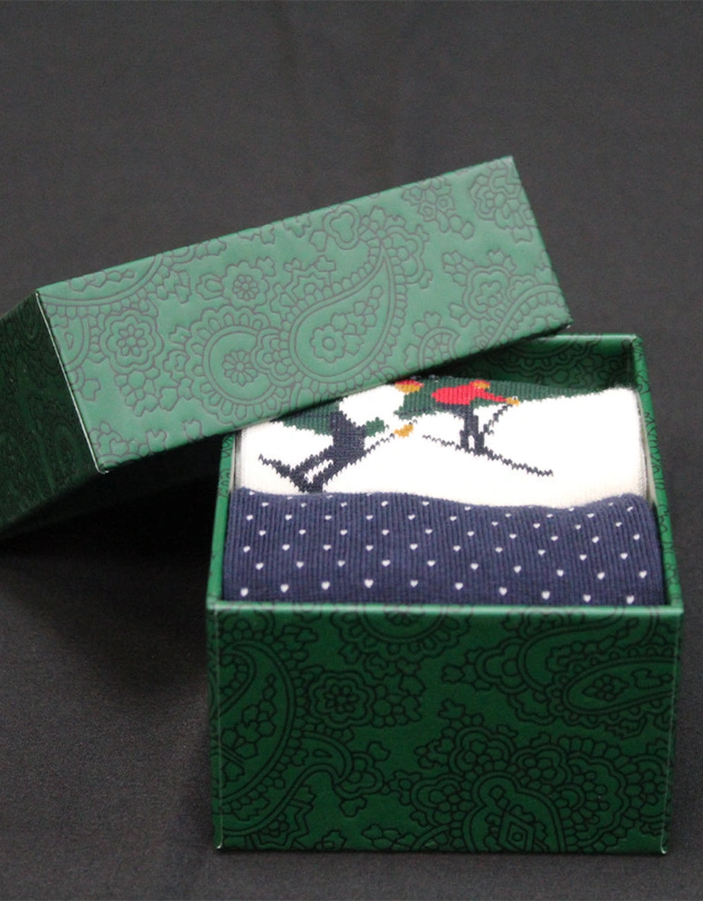 2-Pack Skiers Artwork Socks Gift Set, Evening Blue
