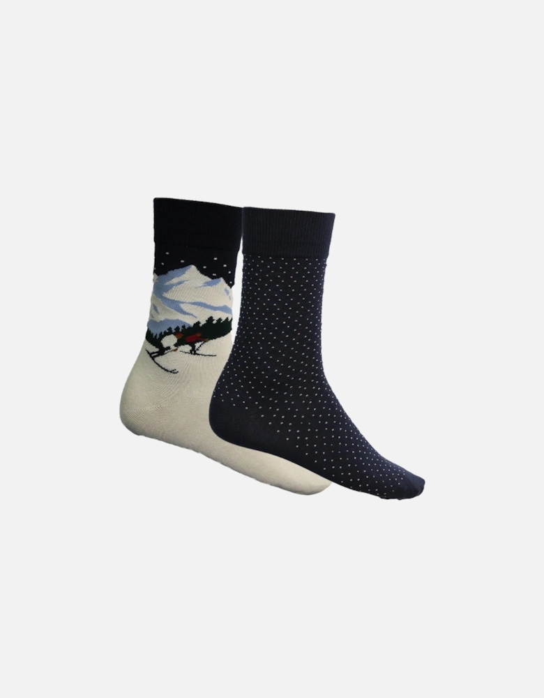 2-Pack Skiers Artwork Socks Gift Set, Evening Blue