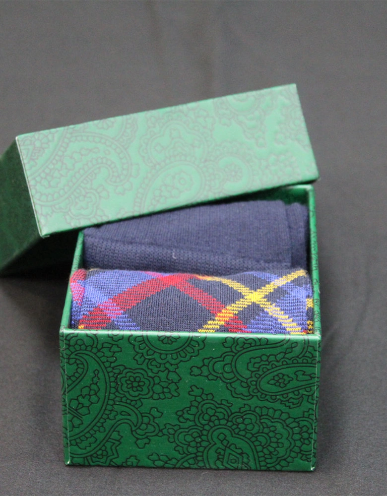 2-Pack Check & Rib Socks Gift Set, Evening Blue