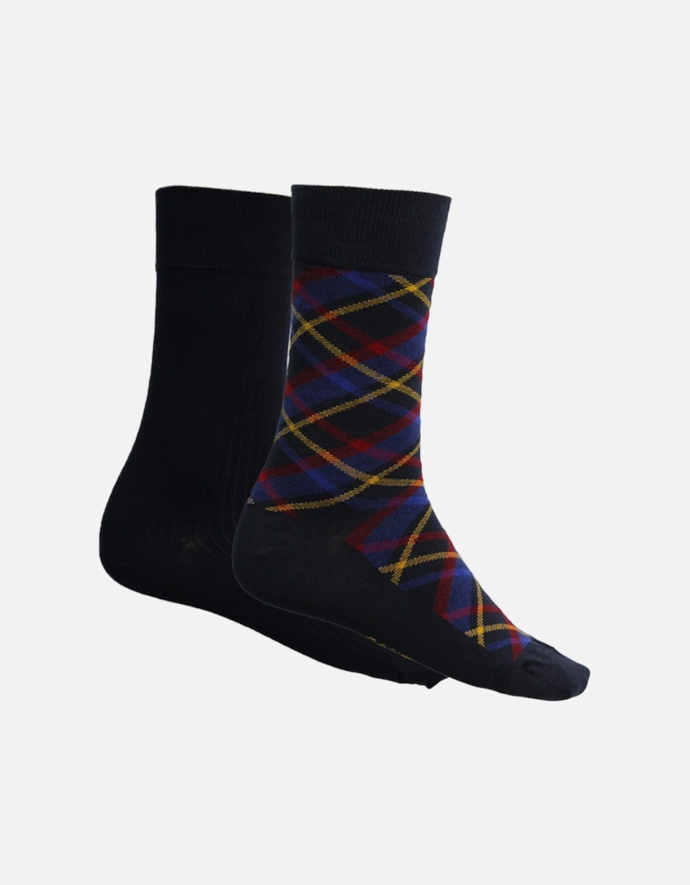 2-Pack Check & Rib Socks Gift Set, Evening Blue