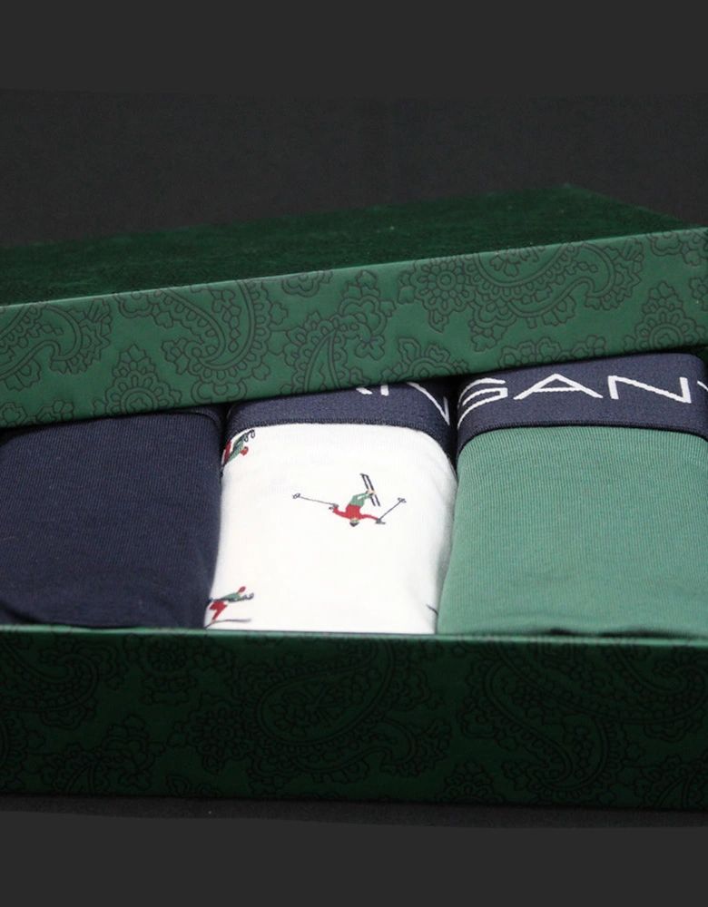 3-Pack Skier Print Boxer Trunks Gift Set, White