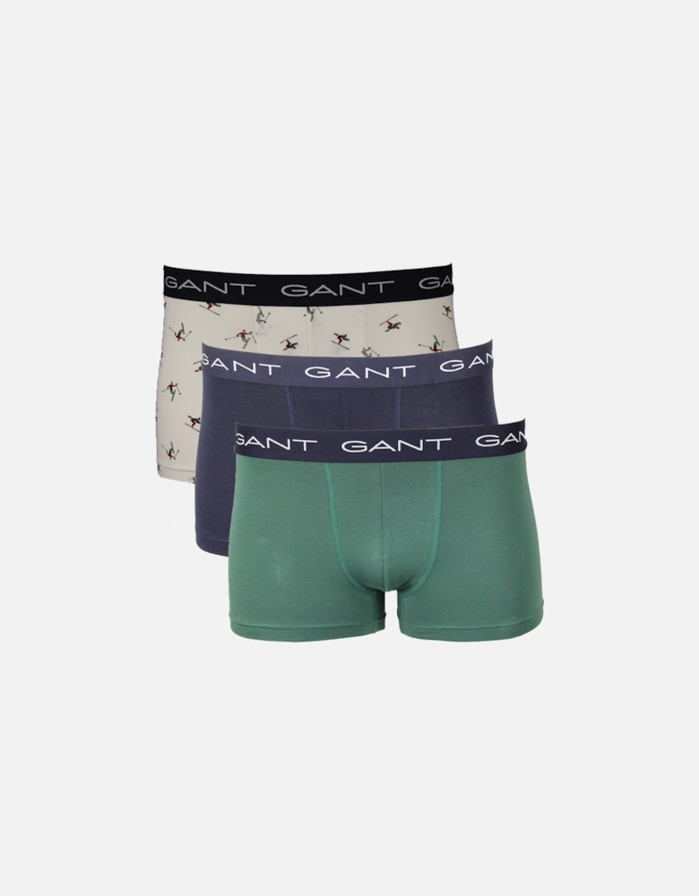 3-Pack Skier Print Boxer Trunks Gift Set, White