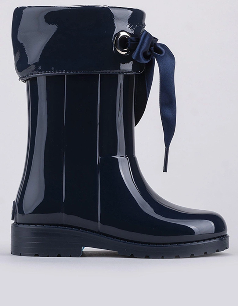 Campera Charol Bow Wellington Boot - Navy