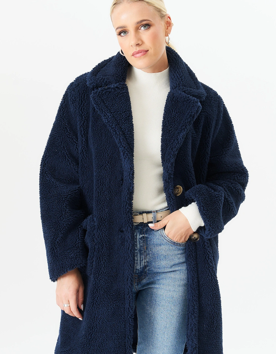 Blue Faux Fur Longline Teddy Overcoat