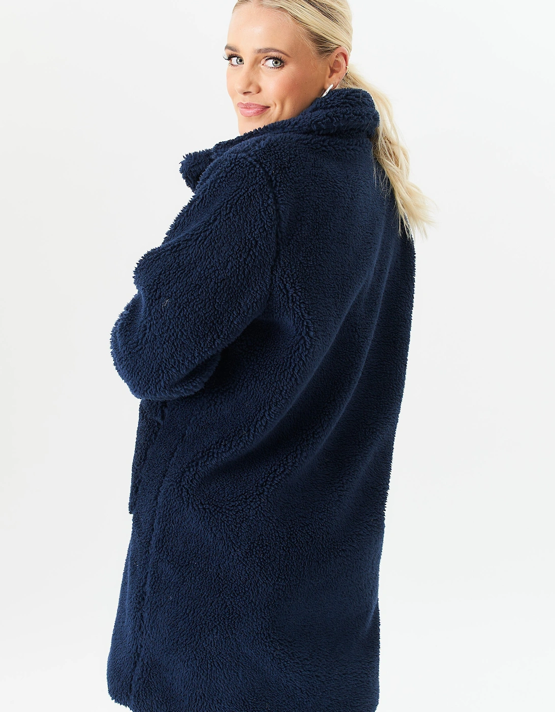 Blue Faux Fur Longline Teddy Overcoat