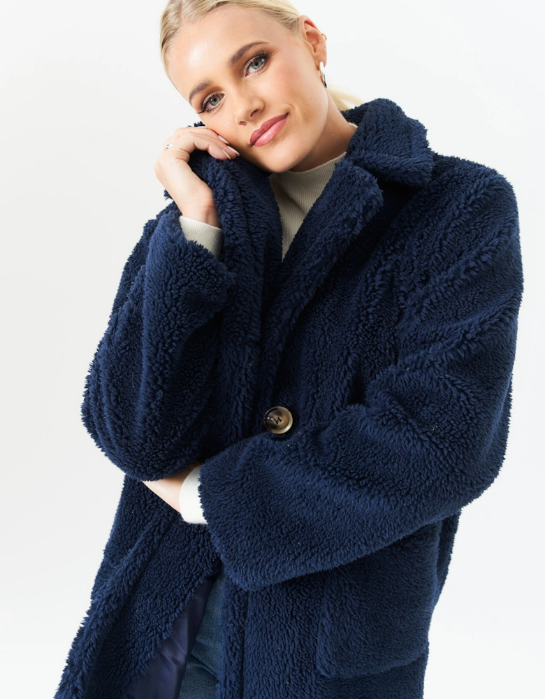 Blue Faux Fur Longline Teddy Overcoat
