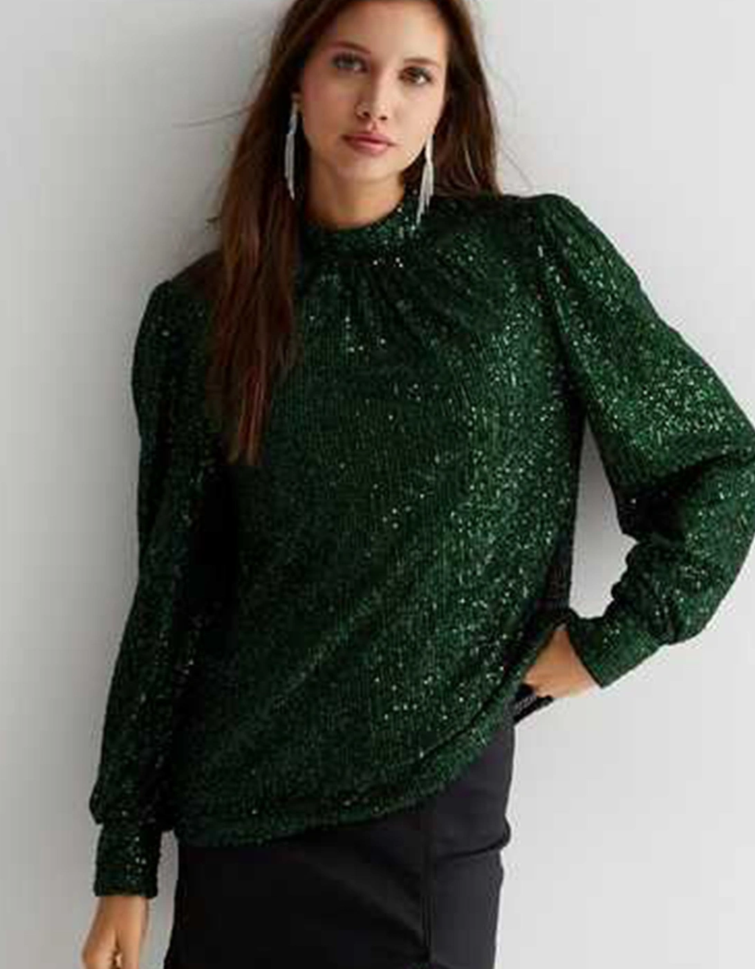 Green Sequin High Neck Loosefit Blouse, 5 of 4