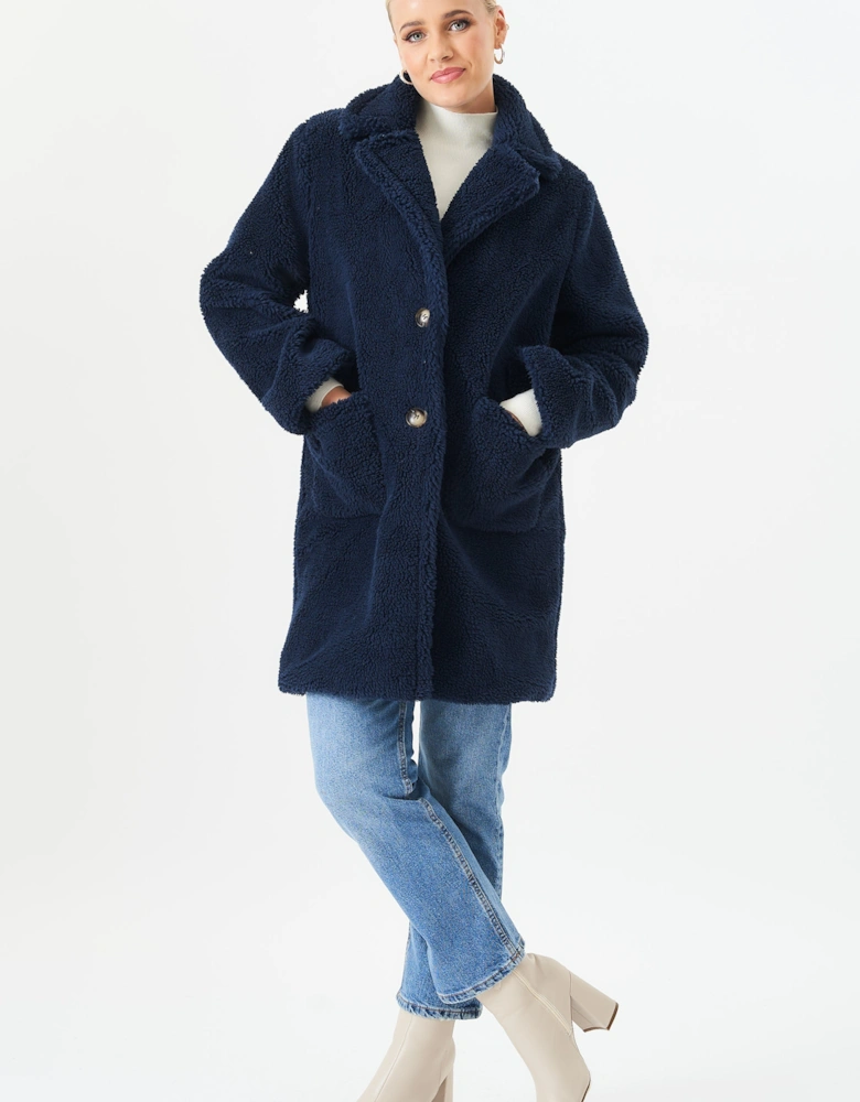 Blue Faux Fur Longline Teddy Overcoat