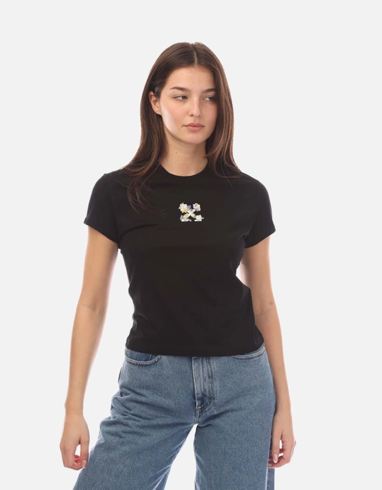 Embroidered Flower Mini Arrow Fitted T-Shirt - Embroiedered Flower Mini Arrow Fitted T-Shirt