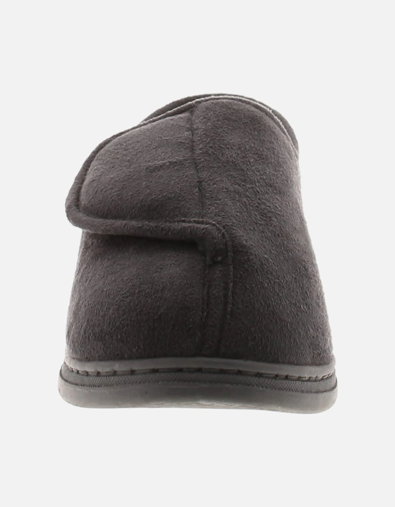 Mens Slippers Soft Plush Touch Fastening Brendon black UK Size