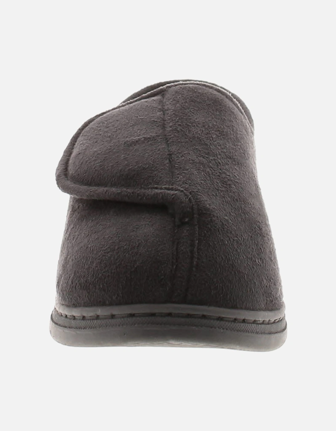 Mens Slippers Soft Plush Touch Fastening Brendon black UK Size