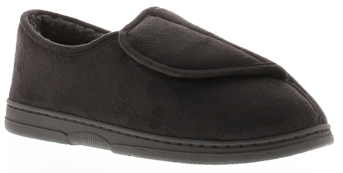 Mens Slippers Soft Plush Touch Fastening Brendon black UK Size, 6 of 5