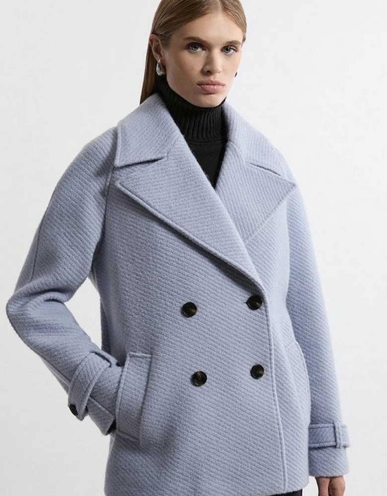 Textured Wool Blend Short Pea Coat