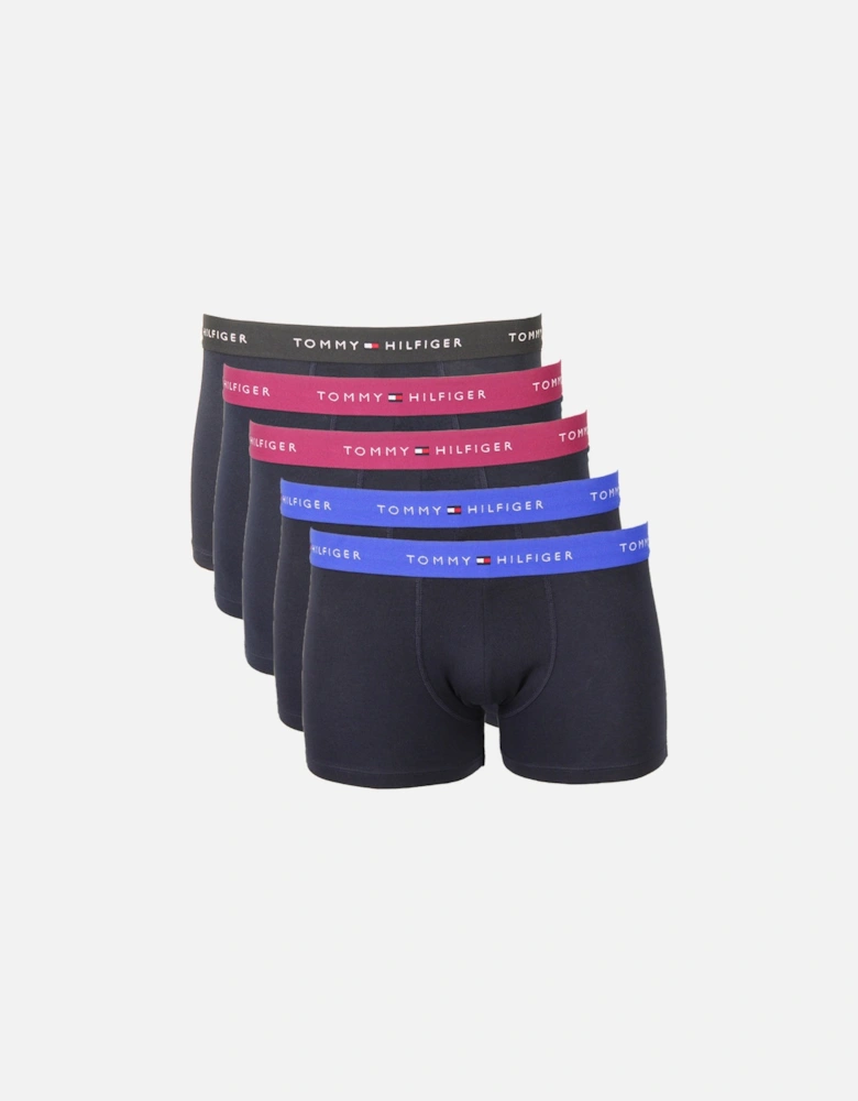 5-Pack Signature Cotton Boxer Trunks, Blue/Grape/Black