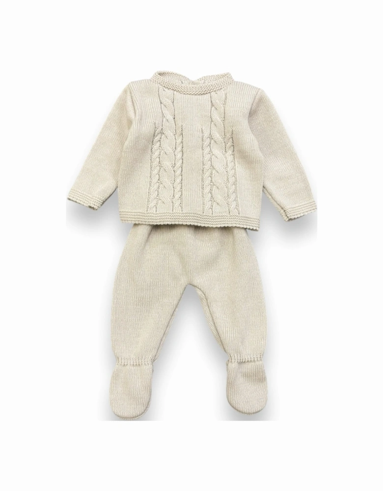 Beige Knit Pant Set