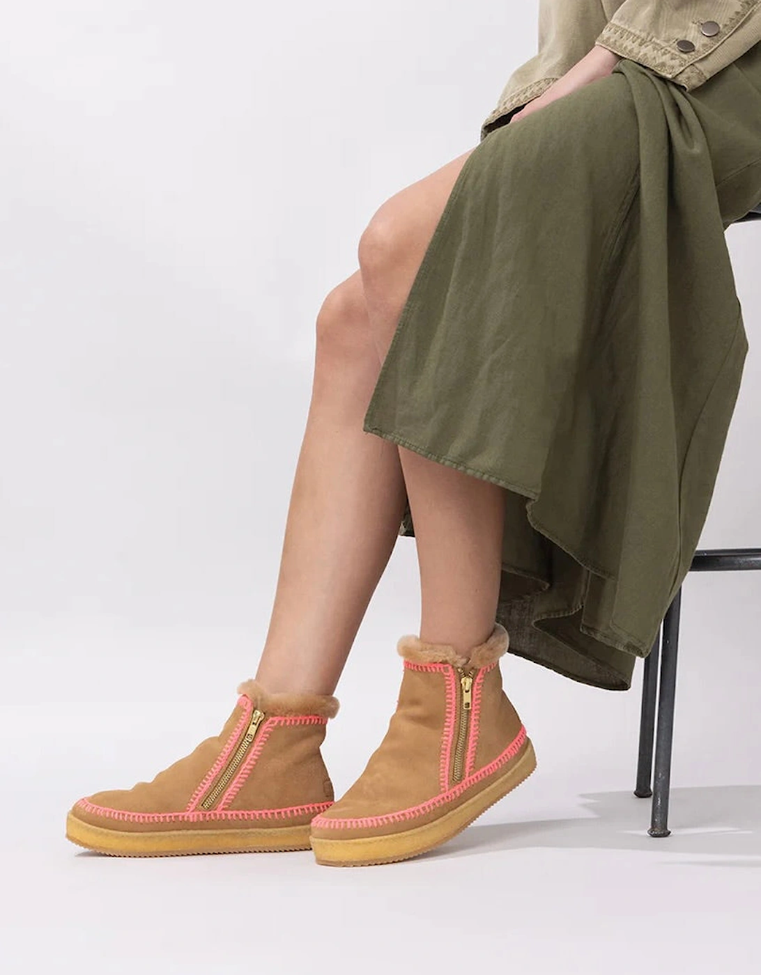 Setsu Crochet Crepe Boot - Saffron & Pink