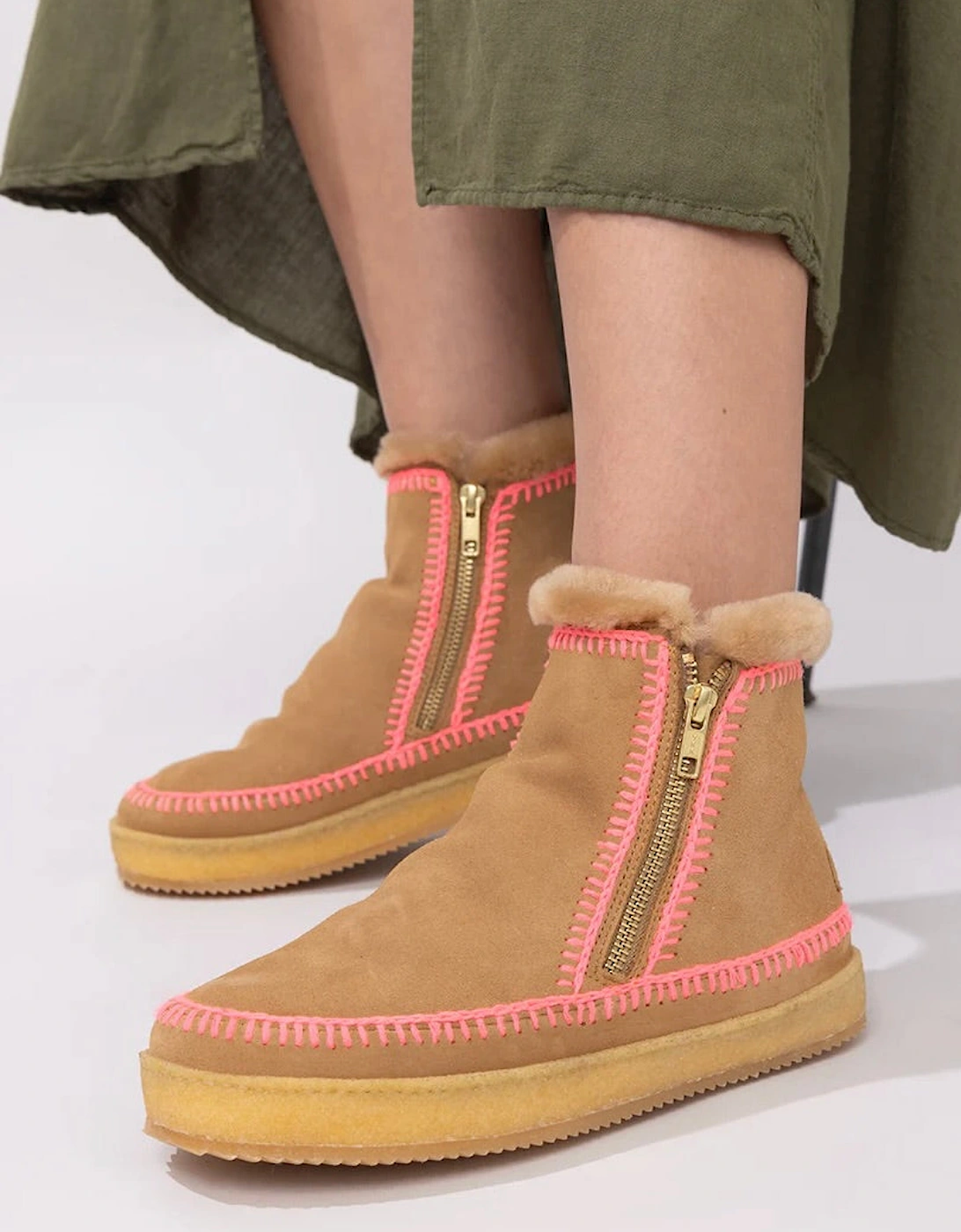 Setsu Crochet Crepe Boot - Saffron & Pink