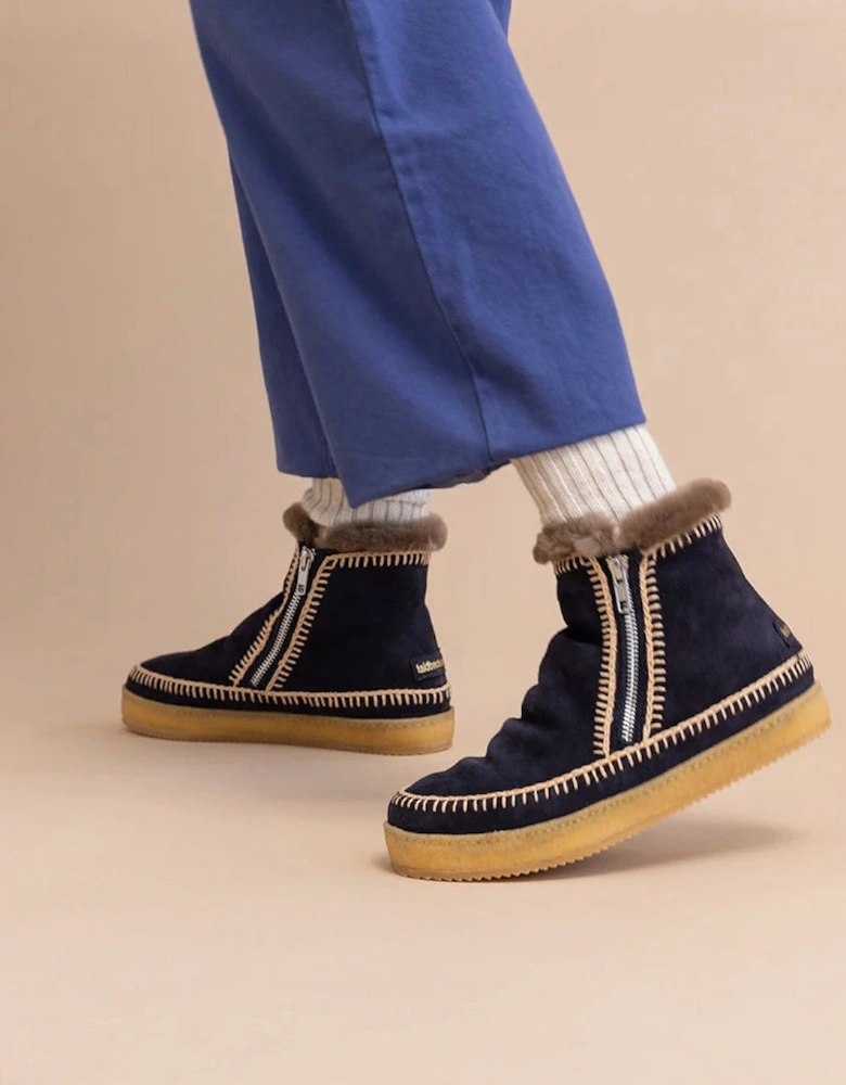 Setsu Crochet Crepe Boot - Navy Suede