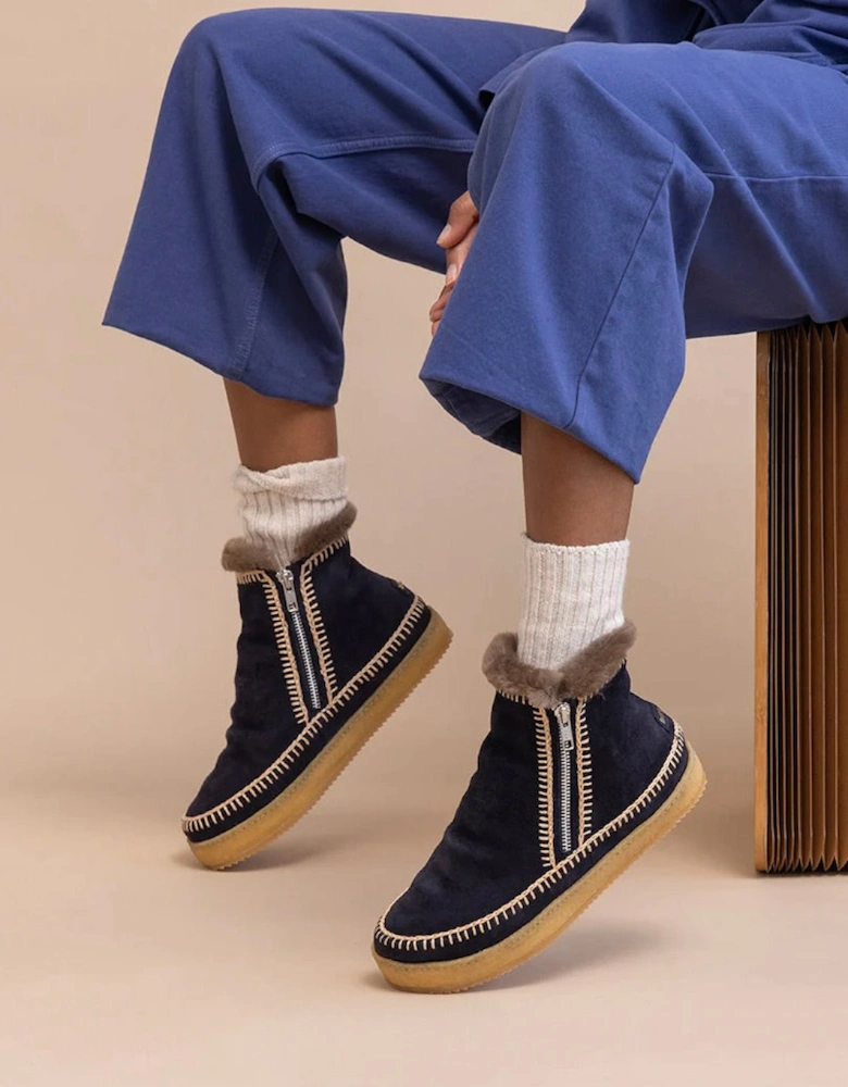 Setsu Crochet Crepe Boot - Navy Suede
