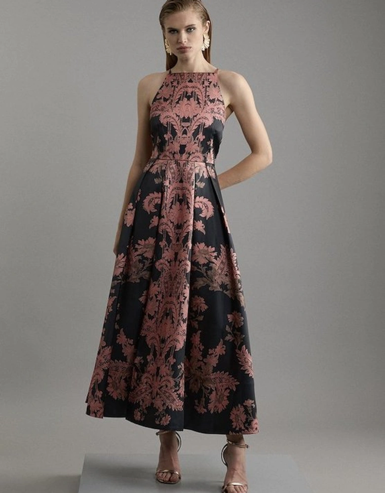 Petite Jacquard Woven Floral Maxi Dress