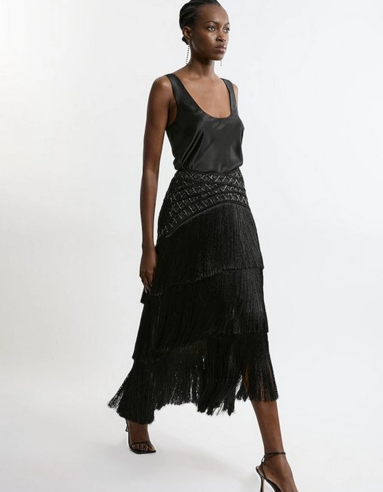 Petite Fringe And Beaded Woven Skirt