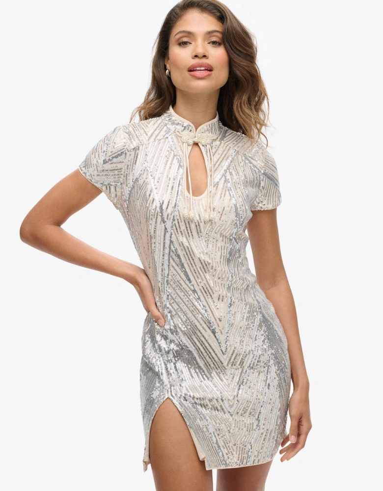 Deco Sequin Mini Dress - Silver