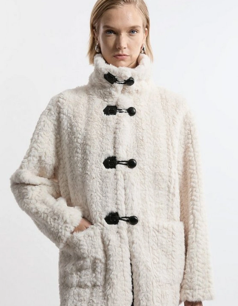 Faux Fur Toggle Fastened Collared Jacket