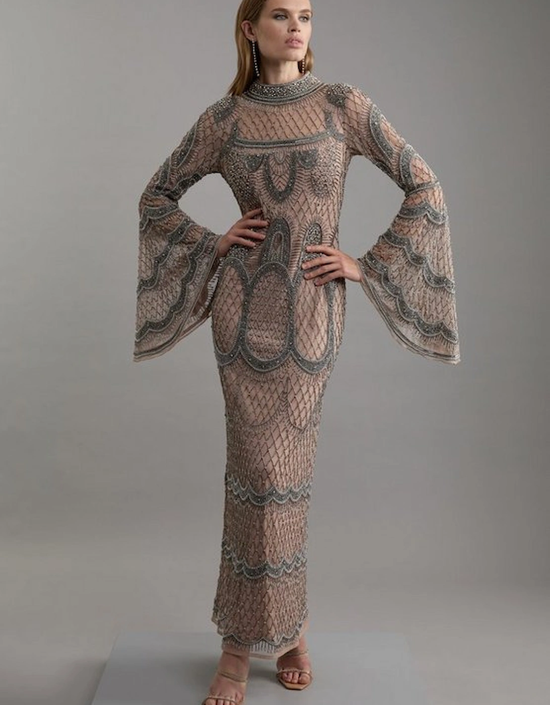 Embellished And Beaded Long Sleeve Woven Maxi Dress, 5 of 4