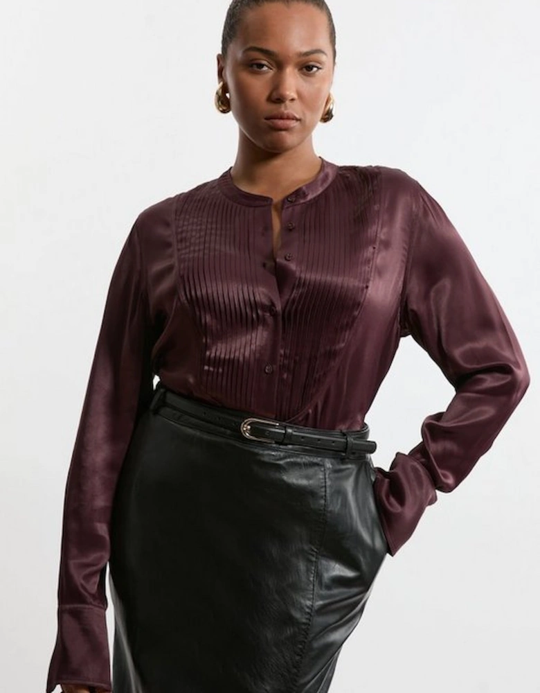 The Founder Plus Size Satin Pintuck Woven Blouse