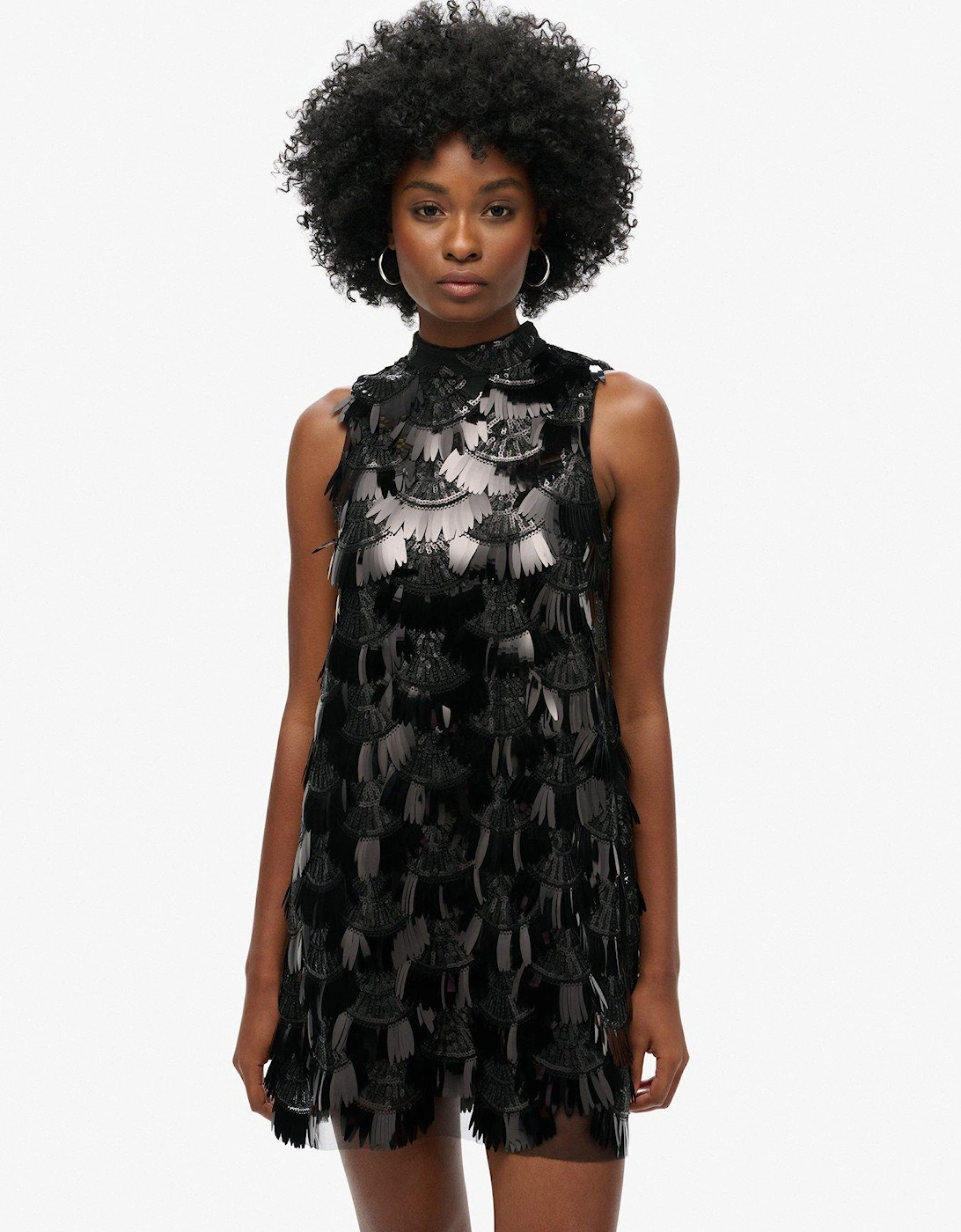 A-Line Fringe Sequin Dress - Black, 2 of 1