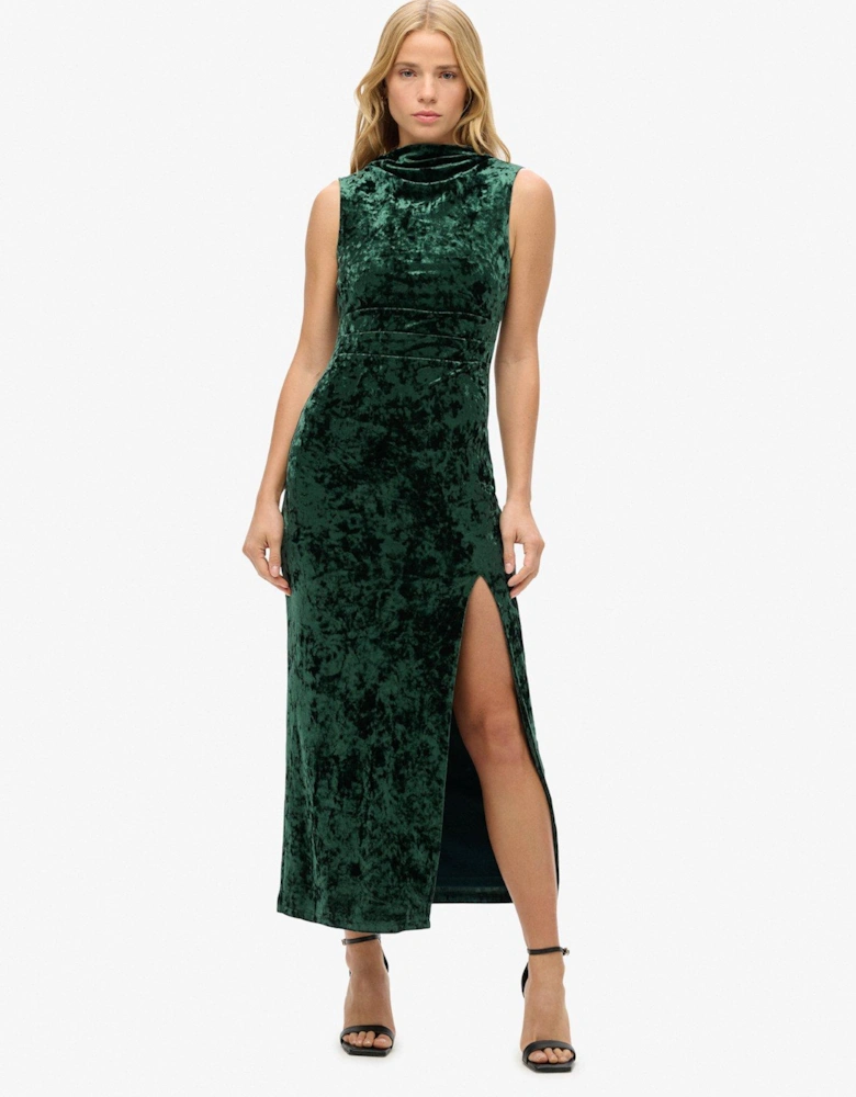 Velvet Bodycon Midi Dress - Green