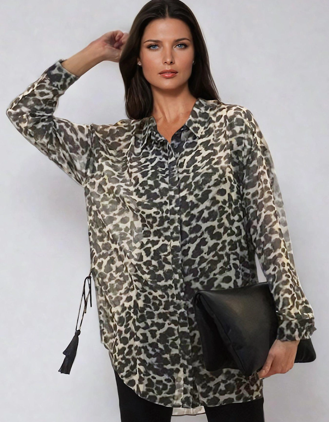 Oversized Long Line Shirt In Leopard Print - Multi, 2 of 1