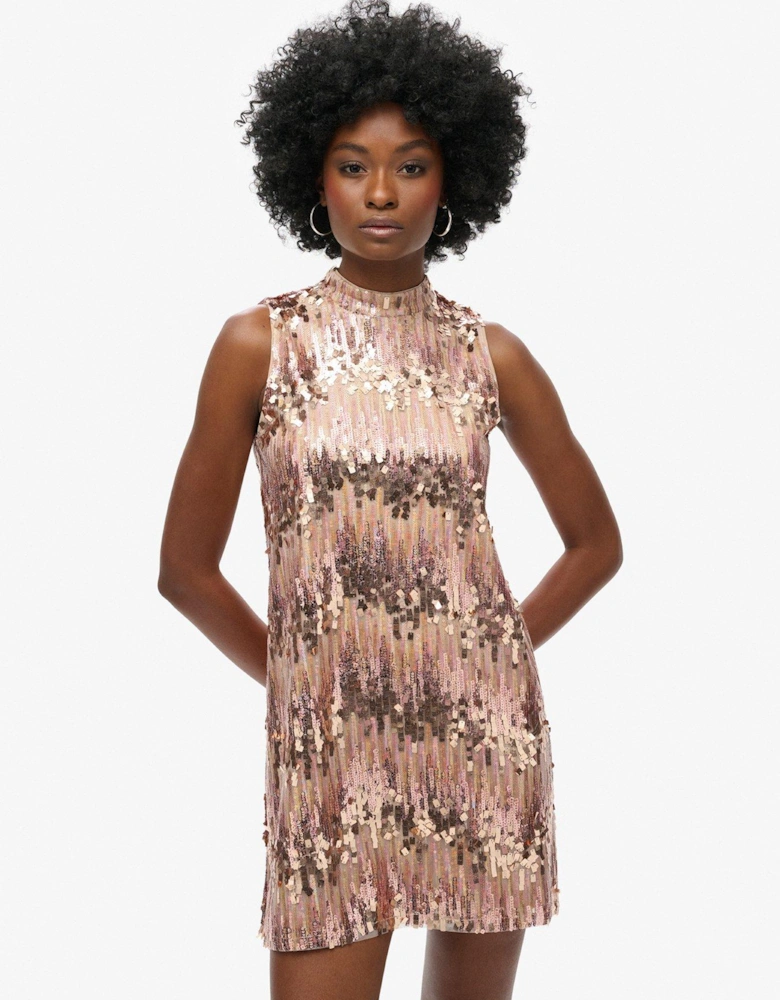 A-Line Fringe Sequin Dress - Pink