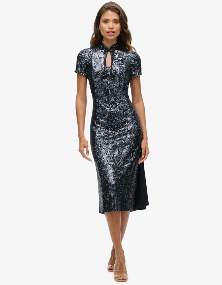 Deco Sequin Midi Dress - Silver