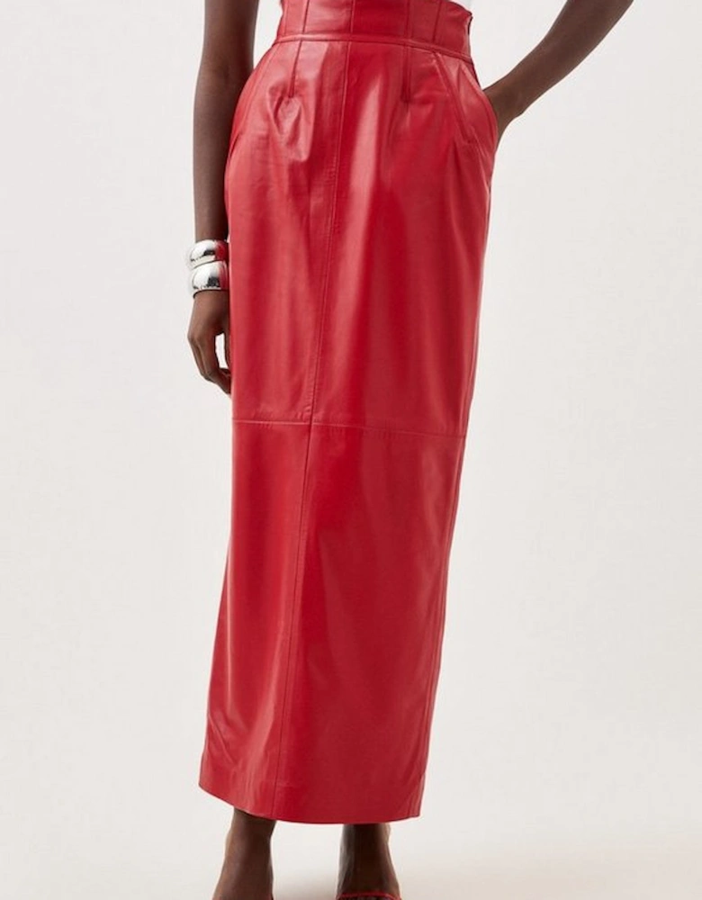 Leather Corset Detail High Waist Maxi Pencil Skirt