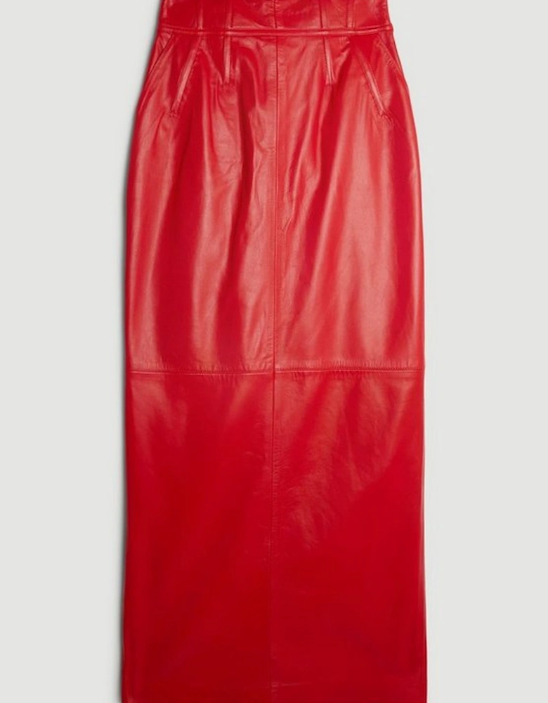 Leather Corset Detail High Waist Maxi Pencil Skirt