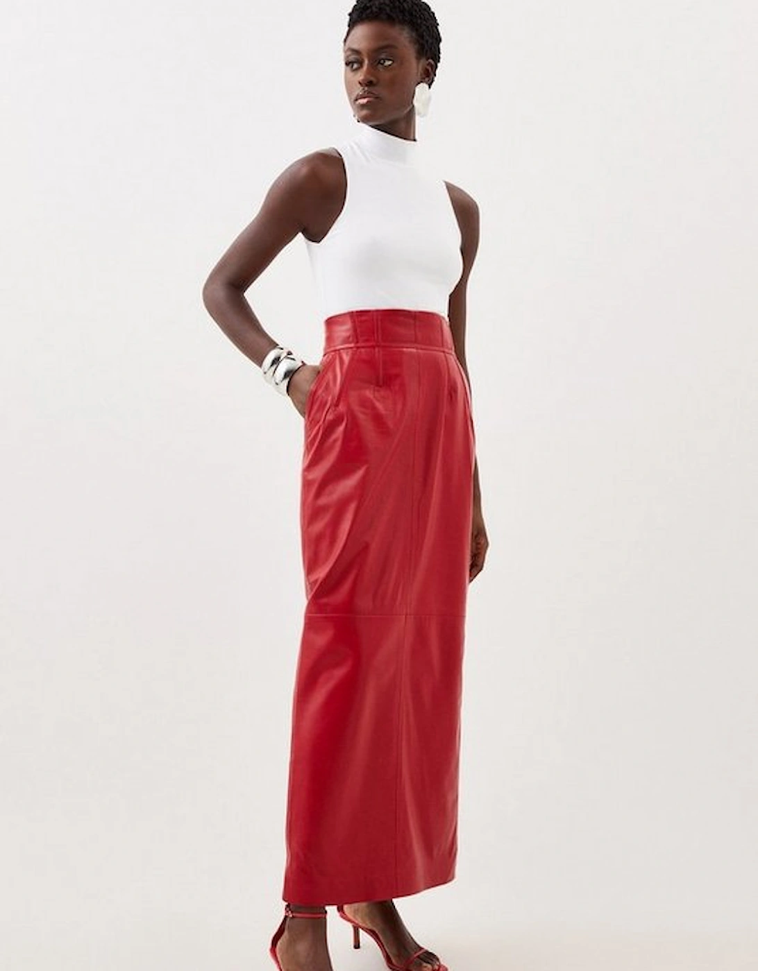 Leather Corset Detail High Waist Maxi Pencil Skirt, 5 of 4