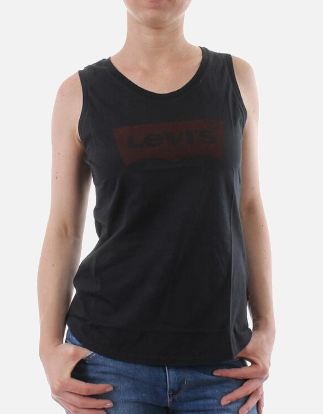 Levi's Women's LEVIS Womens Vest Tops Crew Neck Levi Sleeveless Ladies Summer Casual Tank Top S - Black - Size: 10/8