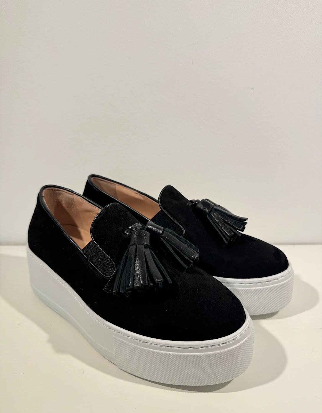 Black Suede Tassel Slip on Trainers, 4 of 3