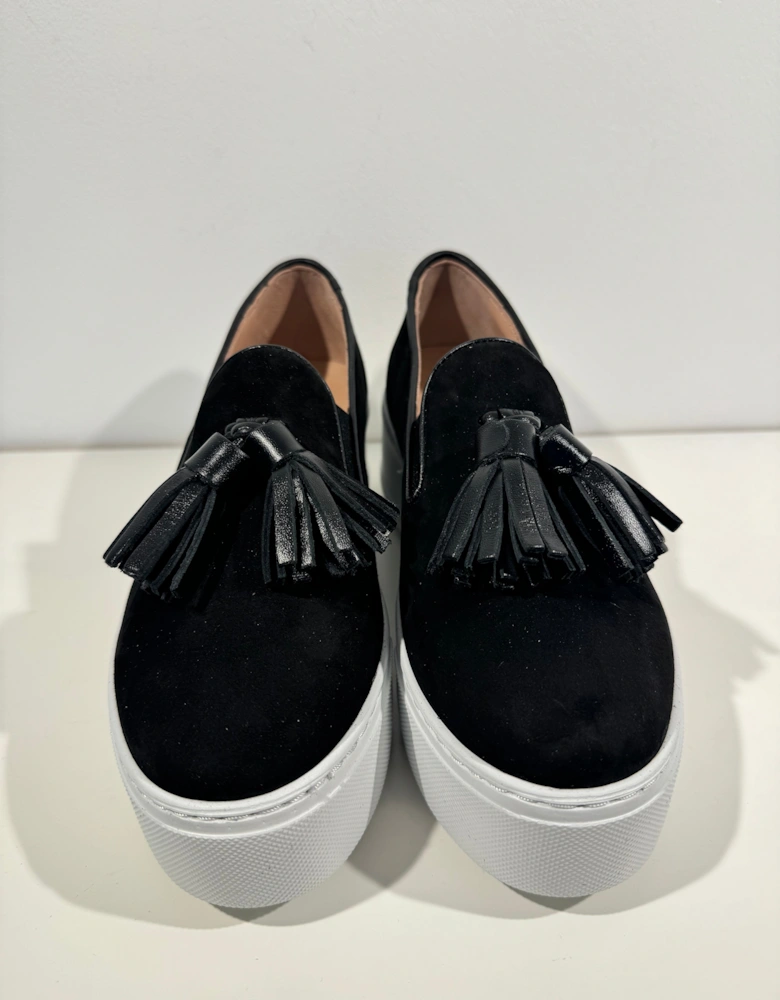 Black Suede Tassel Slip on Trainers