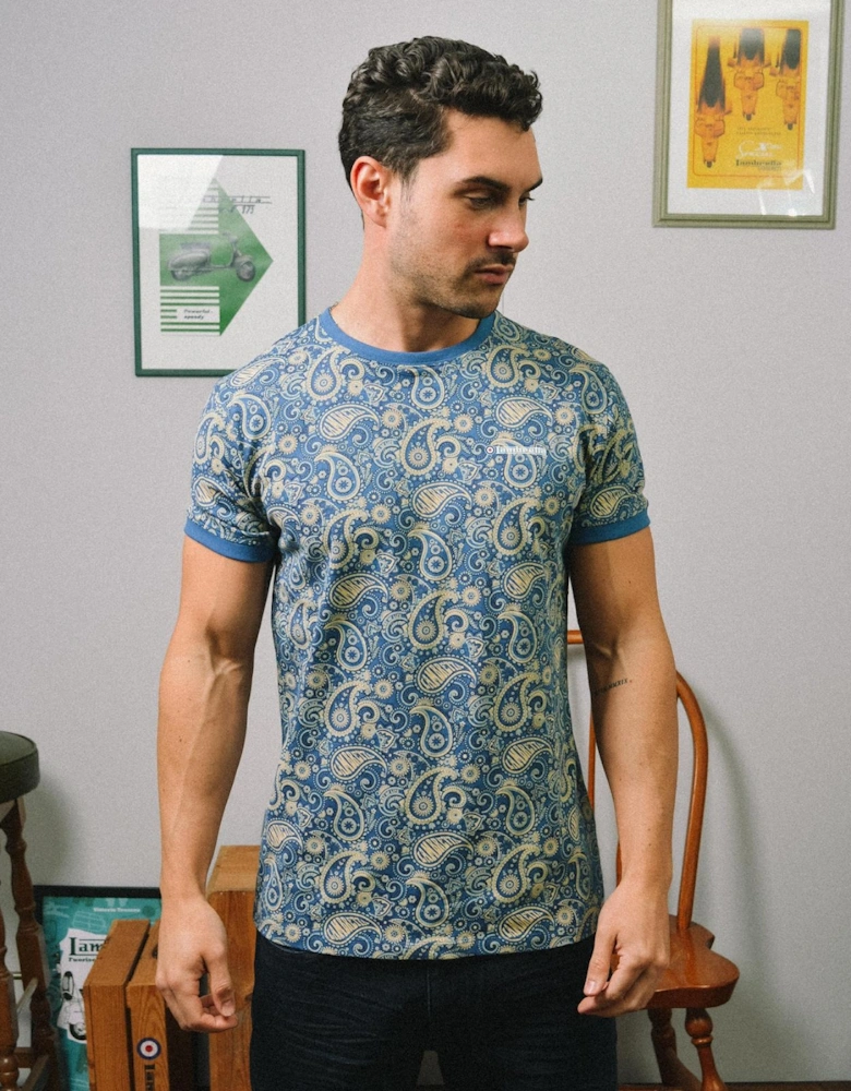 Mens Paisley Crew Neck Cotton T-Shirt